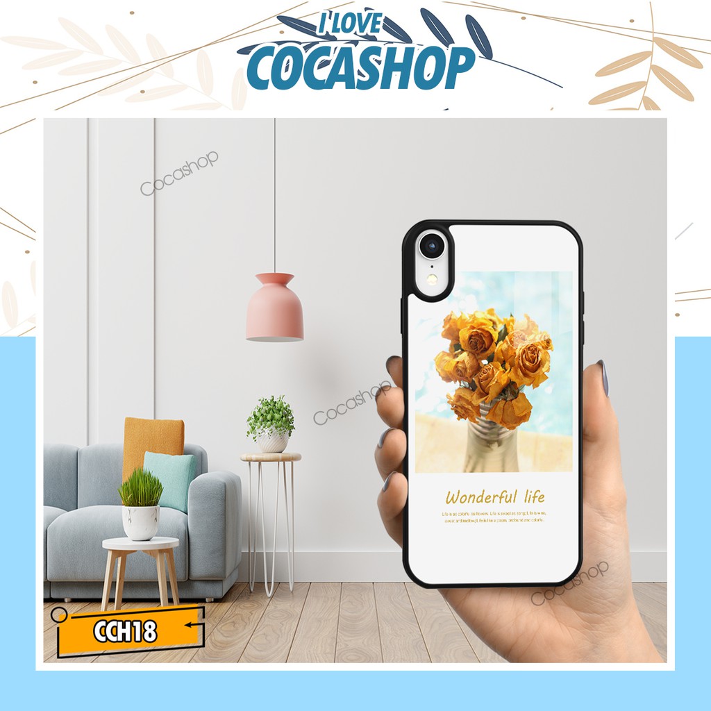 Ốp iPhone mặt kính cường lực - Hoa tình yêu ấm áp thủy chung - 6/6plus/6s/6splus/7/7plus/8/8plus/x/.....
