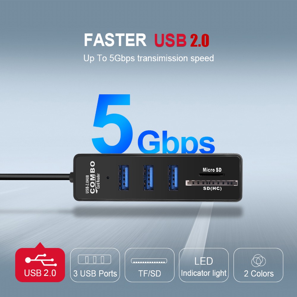 Đầu đọc thẻ nhớ tốc độ cao 480mbps 3 cổng usb 2.0 dành cho laptop pc