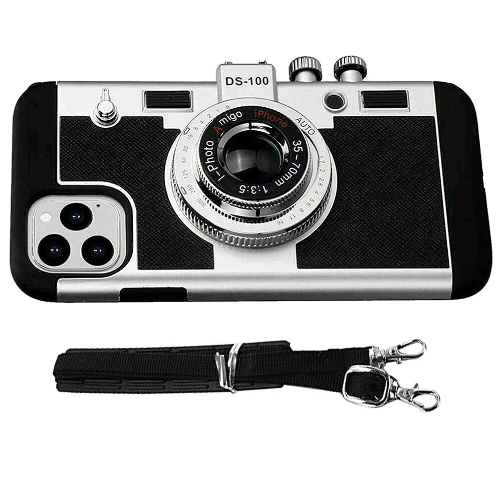 Ốp Điện Thoại Cho iPhone 15 15Plus 14 plus 14pro MAX 15promax 13 12 11 Pro MAX XS MAX XR 3D Cool Thiết Kế Camera Bao Da Có Dây Đeo Cổ Có Thể Tháo Rời Tương Thích Cho iPhone 12 / 12Pro
