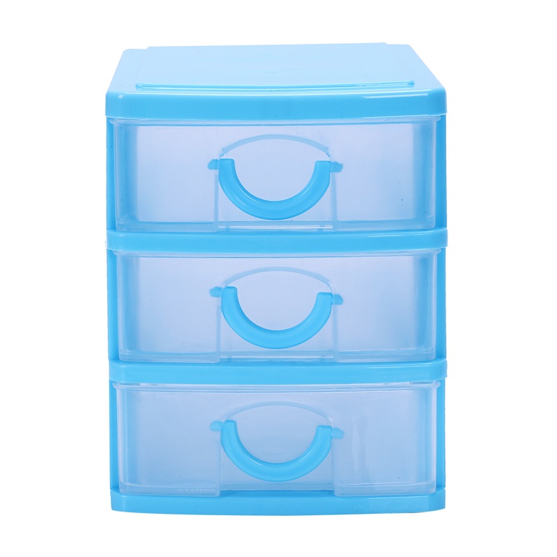 Hộp Ngăn Kéo Mini Bằng Nhựa Trong Suốt Màu Xanh Dương 3 Tầng)