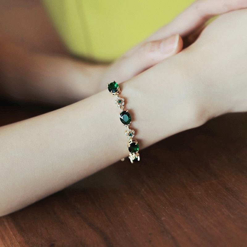Ảnh Vòng Tay Mạ Điện Đính Đá Zircon Màu Cam / Xanh Lá Thời Trang Hàn Quốc Cho Nữ 2