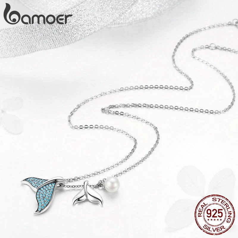 Dây chuyền BAMOER bạc 925 hình đuôi tiên cá đính ngọc trai chính hãng cho nữ