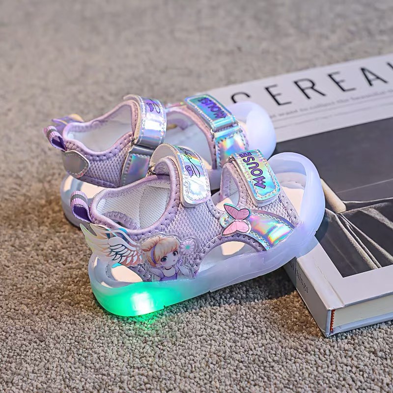 Sandal tập đi cho bé - dép quai hậu cho bé không đèn led quai vải thấm mồ hôi có hình cô gái cánh thiên thần sandal918
