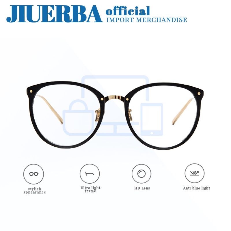 Kính mắt JIUERBA trong suốt chống tia bức xạ gọng tròn phong cách retro thời trang dành cho nữ