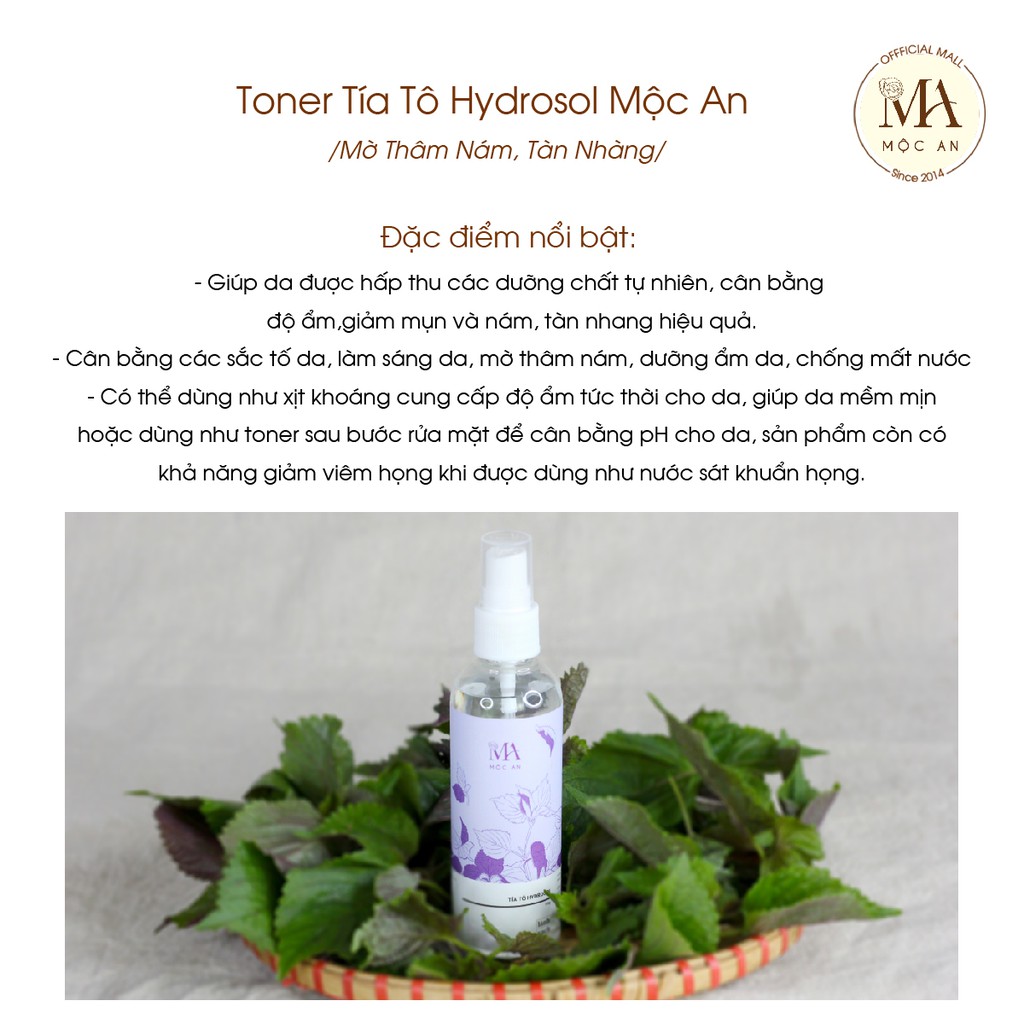 Ảnh Toner Tía Tô Hydrosol Mờ Thâm Nám, Tàn Nhàng - Mộc An 100ml 2