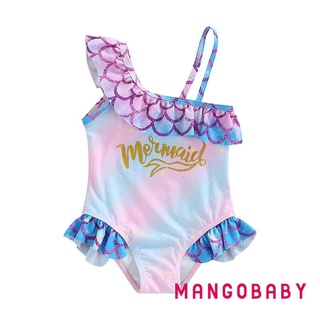 Mg-girls One Piece Bikini Cá Cân Ruffle Tôn Trang Bất Đối Xứng Dây Đeo Bronzing In Chữ Đồ Bơi