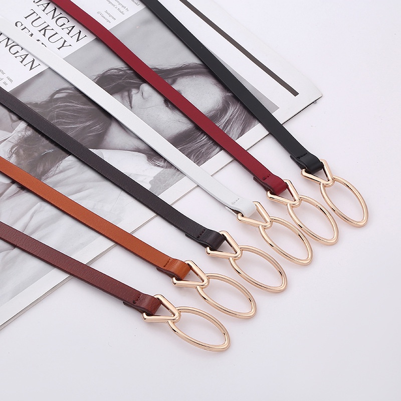 Thắt lưng, dây nịt nữ, bản nhỏ, da thật, khóa thắt không dùng lỗ, hình oval W20