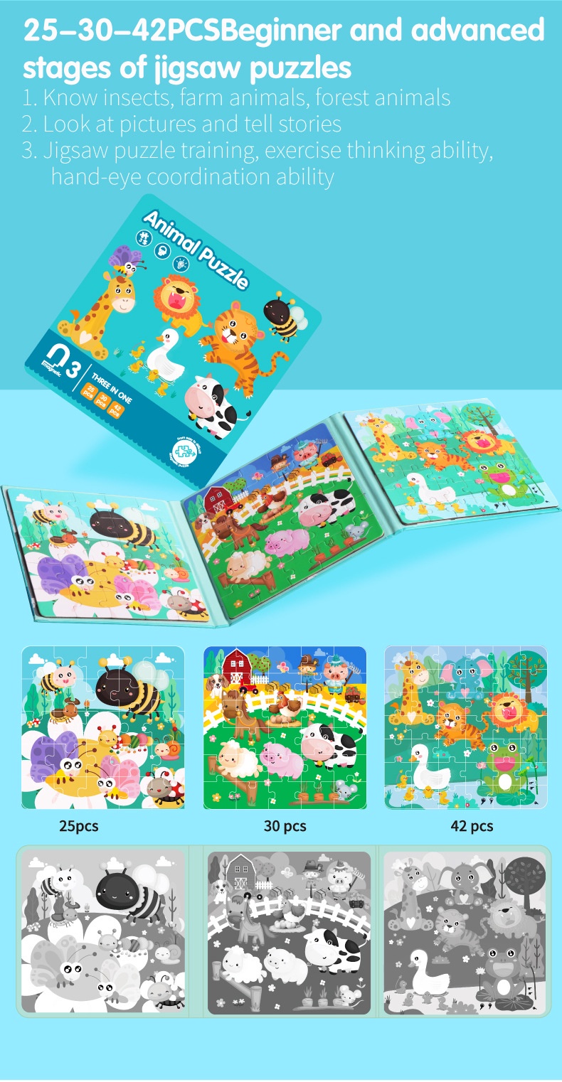 Mô tả Đồ chơi xếp hình S-kids, Bộ sách puzzle thông minh 3 hình cho bé với mảnh ghép nam châm. - 8