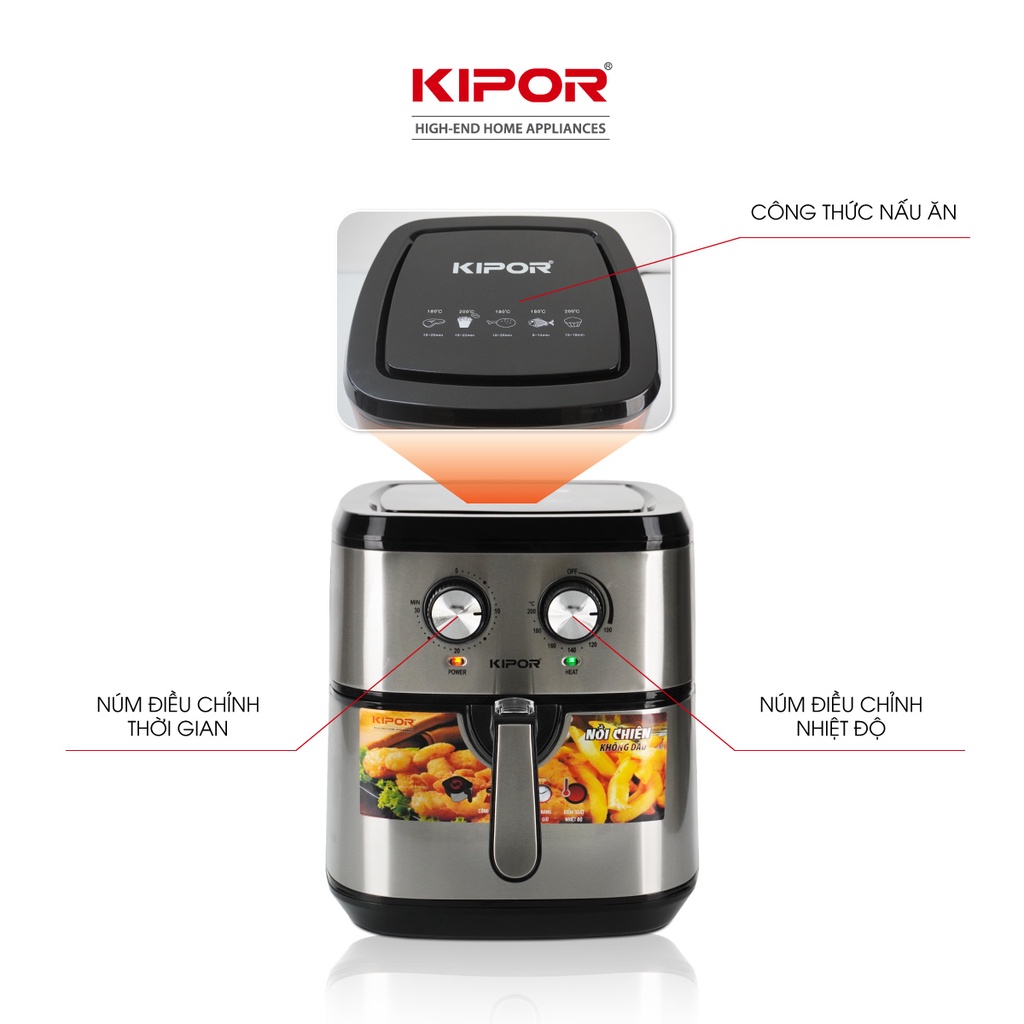 Ảnh Nồi chiên không dầu KIPOR KP-AF310-10L-Điều khiển cơ RAPID AIR nướng đối lưu-chống dính-Bảo hành tại nhà 12 tháng 3