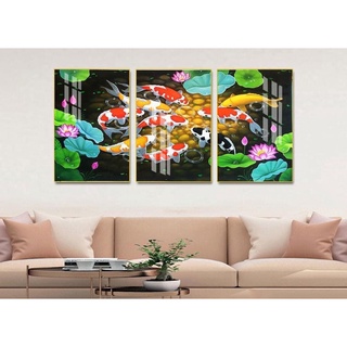 Tranh Cá Chép Hưu Tài Lộc Decor Tráng Gương Treo Phòng Khách Phòng Làm Việc Quán Cafe. In UV 5D Cao Cấp