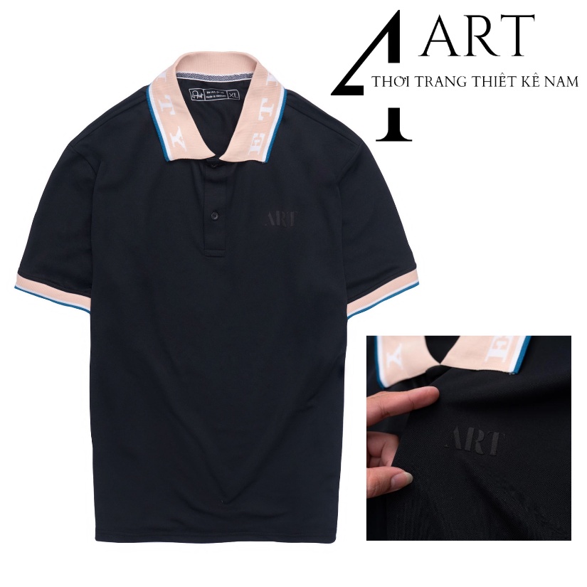 Áo Phông Polo Nam Cộc Tay Cao Cấp Màu Đen In Chữ ART Form Rộng