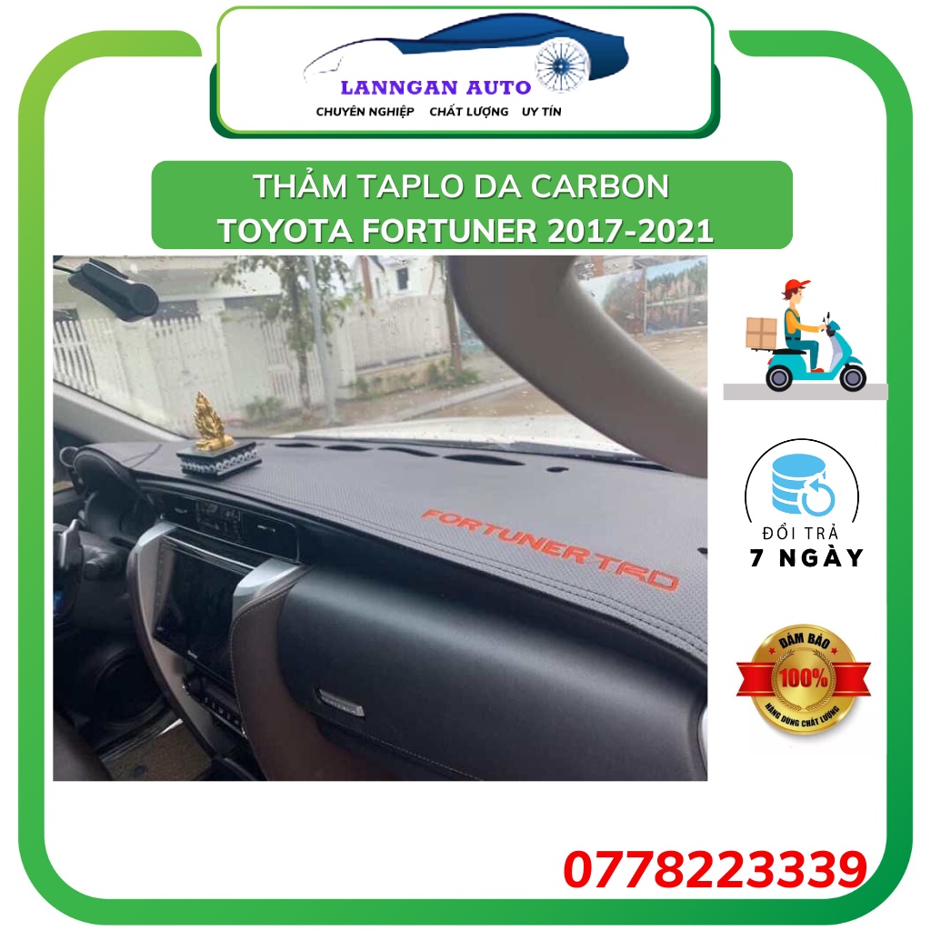Thảm taplo da carbon ô tô Toyota Fortuner 2017-2022, thảm chống nắng da carbon. Hàng đẹp xuất sắc