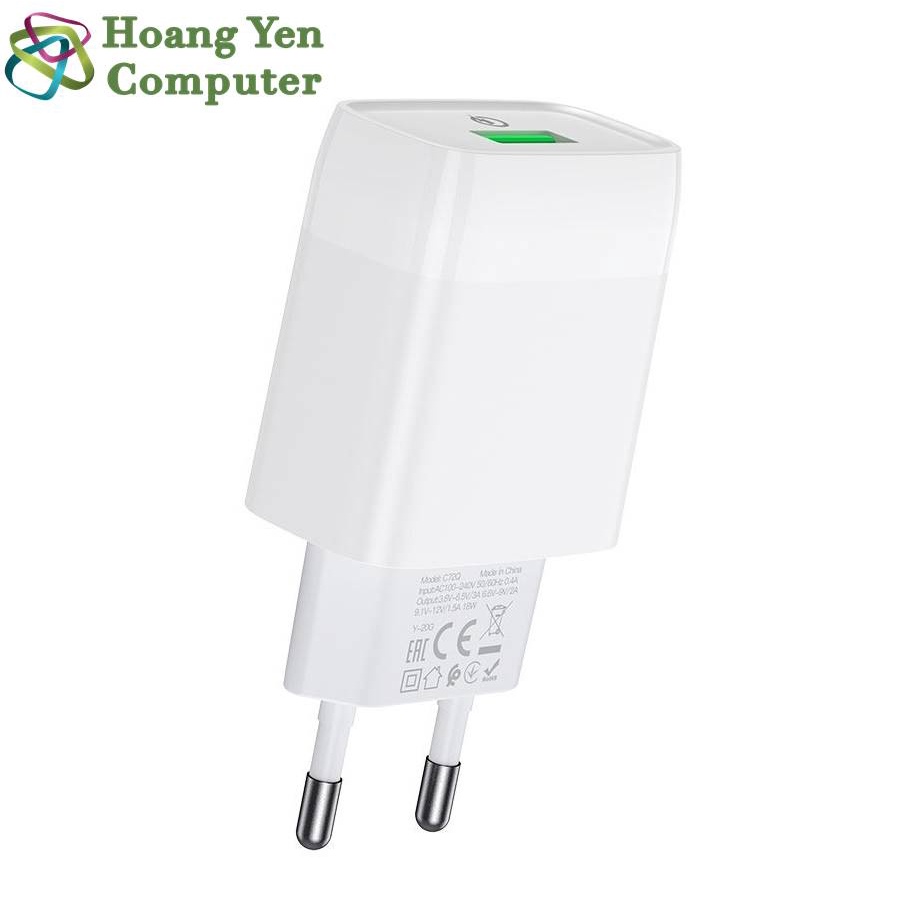 Cốc Sạc Nhanh Quick Charge 3.0 Hoco C72Q (QC3.0 18W) - BH 6 Tháng | Cốc Sạc 18W - Hoàng Yến Computer