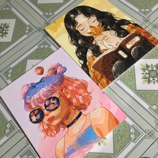 Tranh tô màu số hóa Madoca có khung 40x50cm Cô Gái tóc ngắn và trời đêm T577