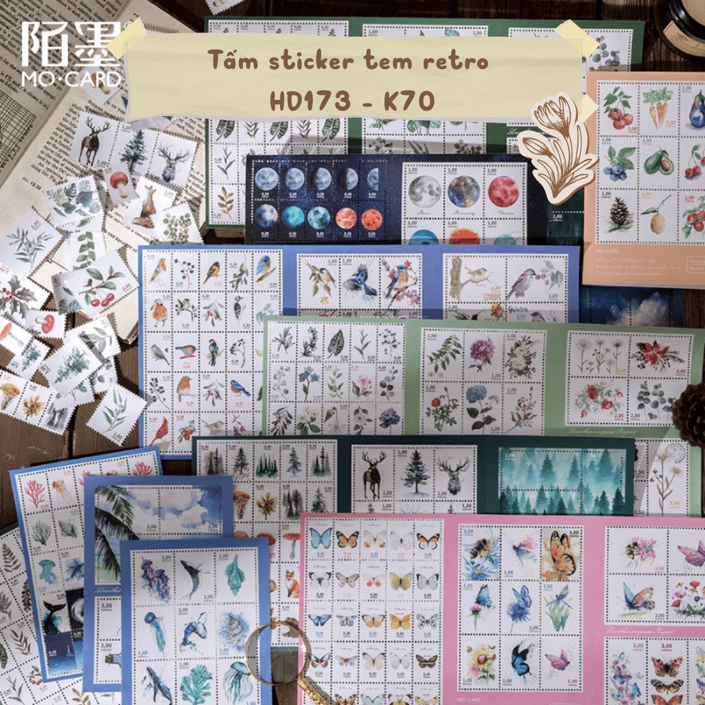 Tấm sticker tem retro sinh động HD173 - K70 DIY Crafts, Scrapbook, Journal, Diary, Planner