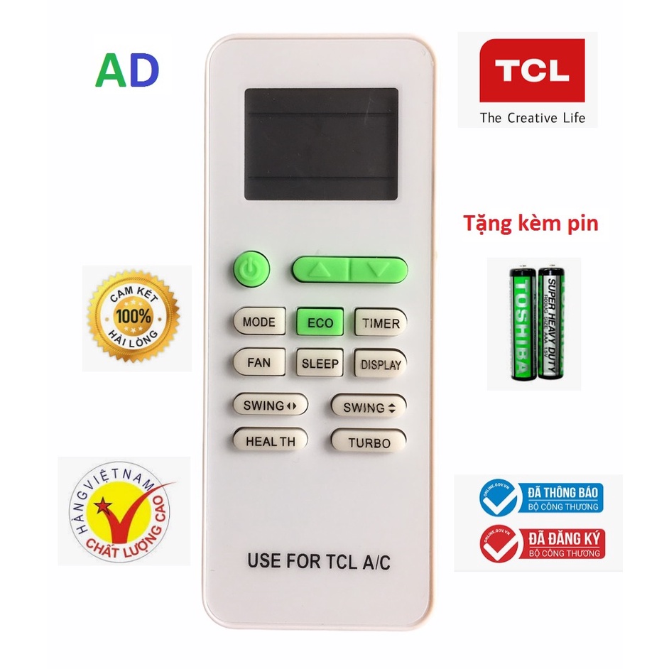 Điều khiển điều hòa TCL GYKQ-52 loại tốt 1 chiều và 2 chiều - Tặng kèm pin - Remote TCL