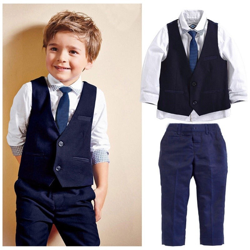 Mới Bé Trẻ Em Bé Trai Tuxedo Phù Hợp Với Áo Sơ Mi Áo Thắt Lưng Quần Trang Phục Trang Phục Trang Phục Quần Áo