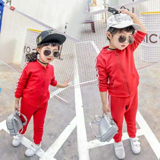 Set quần áo viền sọc có khóa cho bé [Hàng mới về]