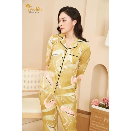 Bộ đồ ngủ,mặc nhà Pijama dài tay chất lụa giấy cao cấp Luxury mềm mịn thoáng mát hãng ForMe