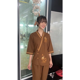 set đồ lam đi chùa, thời trang nữ phật giáo