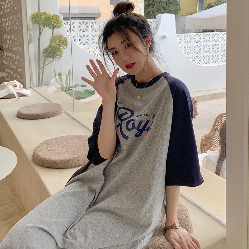 SUXI Đầm thun tay ngắn dáng rộng cỡ lớn thiết kế dễ thương cho nữ