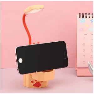 Đèn LED Để Bàn Có Giá Đỡ Điện Thoại Sạc Cổng USB Hình Thú Hoạt Hình (con heo)