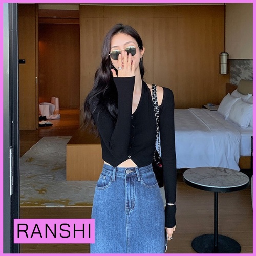[CÓ SIZE] Áo Croptop Tay Dài RANSHI Áo Thun Dáng Ngắn Khoét Vai Vải Thun Gân Thoáng Khí Siêu Cá Tính - RA071