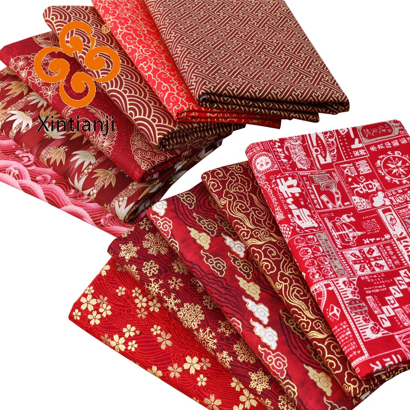 Vải cotton đỏ Burgundy nửa thước Nhật Bản và Giáng sinh in vải may DIY vải mỗi 0,5 mét TJ1023