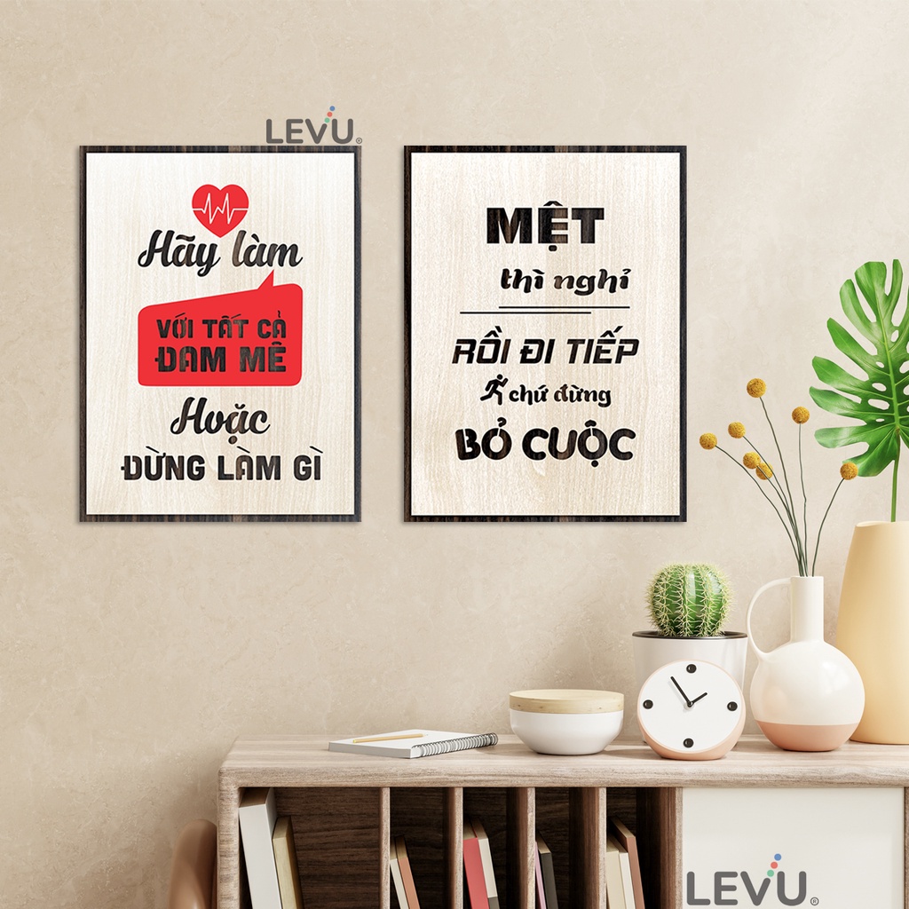 Bộ tranh gỗ tạo động lực 2 tấm decor treo tường văn phòng công ty cao cấp SB2