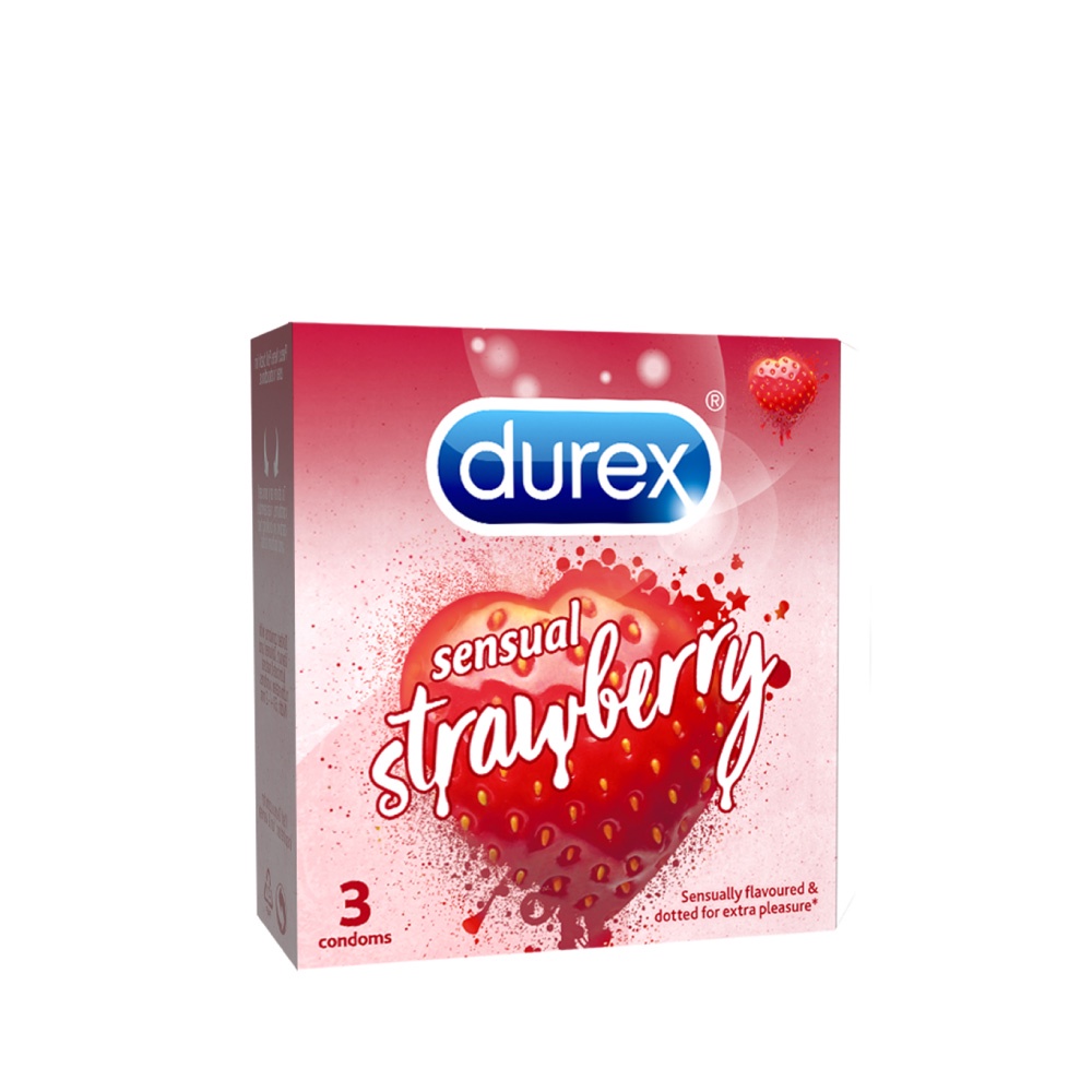 Ảnh Bao cao su Durex Sensual Strawberry hương dâu (size 53mm, 3 bao/hộp) 1