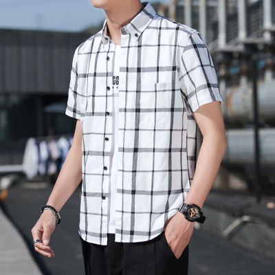 Mới Tay Ngắn Hoa Áo Sơ Mi Hàn Quốc Cotton Kẻ Sọc Ca Rô Nam Plus Kích Thước Áo Kurta
