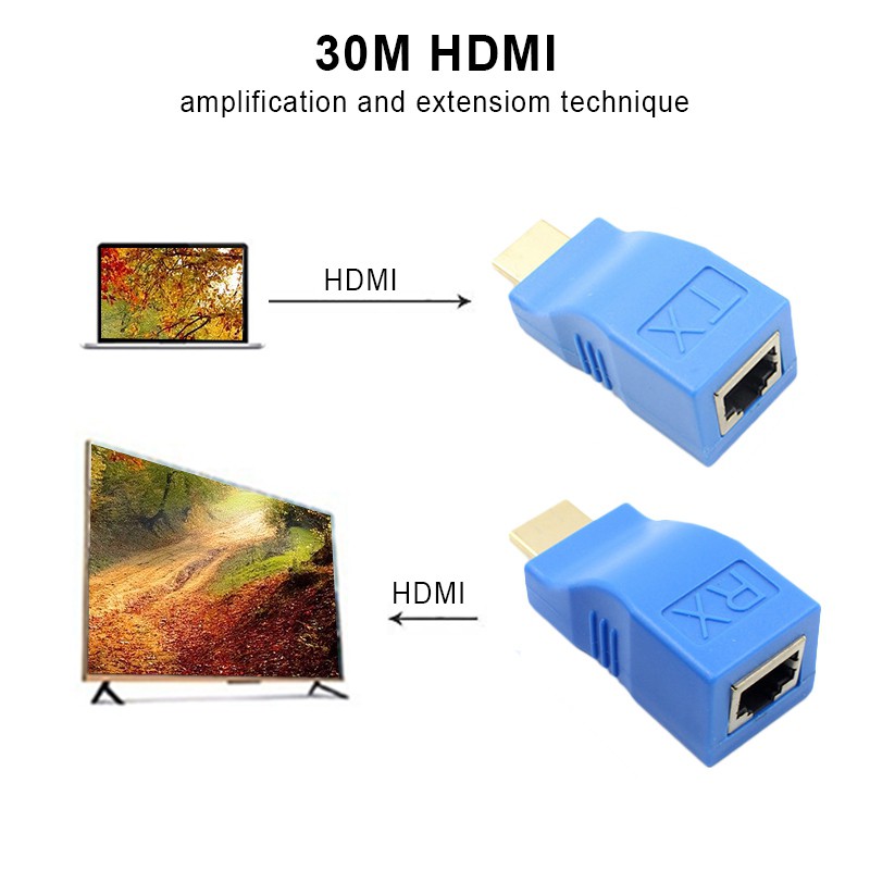 Bộ mở rộng Hdmi sang Rj45 Lan Bộ thu phát mở rộng mạng Tx Rx Cat5E Cat6 Cáp Ethernet V1.4 30M 4K Hd Tv 1080P