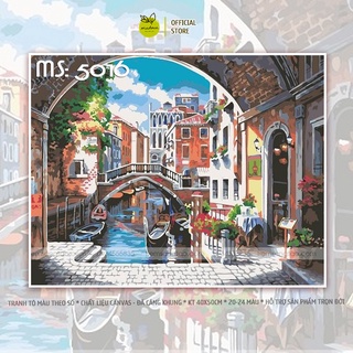 Tranh tô màu số hóa Madoca có khung 40x50cm phố sông êm đềm T5016