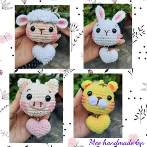 Móc khóa thú len trái tim - Handmade len - Amigurumi - Crochet