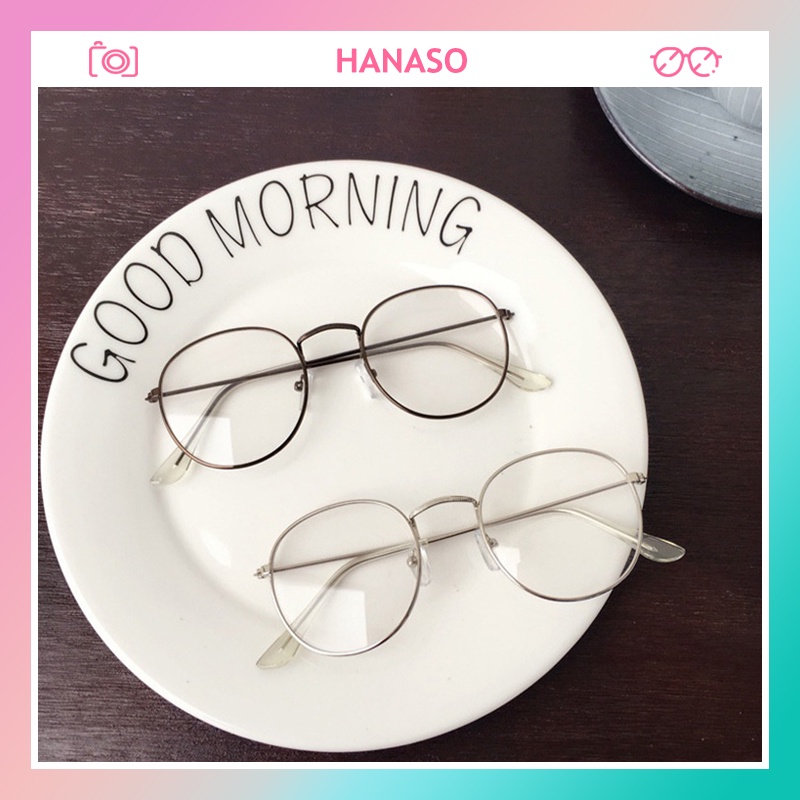 Kính mắt cận nam nữ mắt kính không độ gọng tròn chống tia UV phong cách Ulzzang đẹp sang trọng giá rẻ HANASO 064