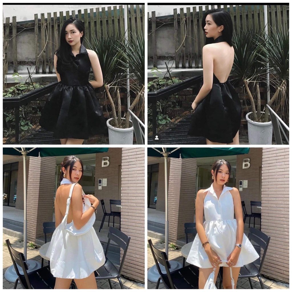 Áo kiểu nữ hở lưng hai màu trắng đen sang chảnh - Ladies Top