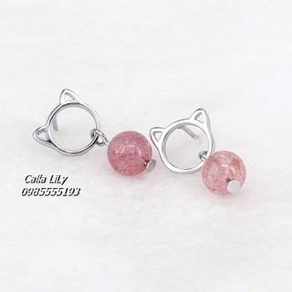 Khuyên Tai Bạc Ý 925 Tai Mèo Dâu Tây