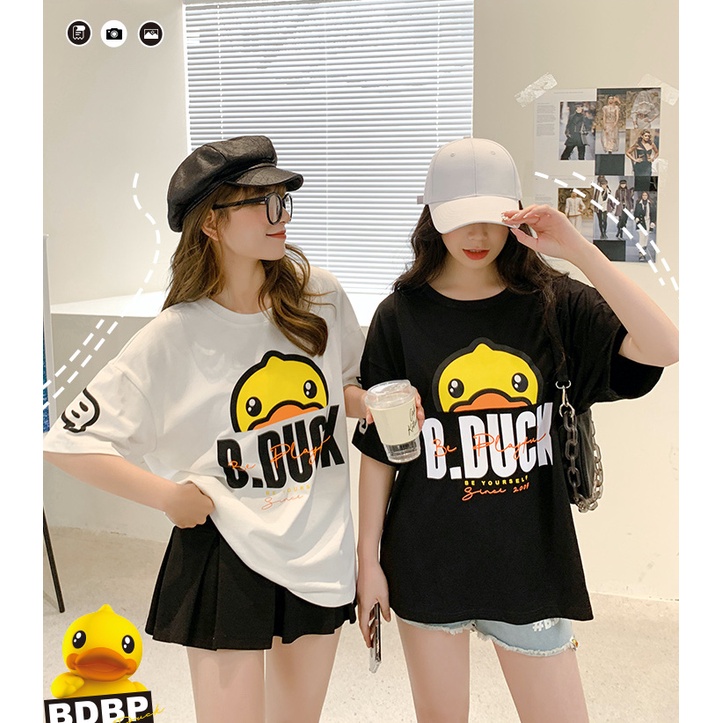 Áo Thun Tay Lỡ Nữ HappyFamily Form Rộng Họa Tiết Vịt Đáng Yêu Be Duck Chất Cotton 100 Cao Cấp
