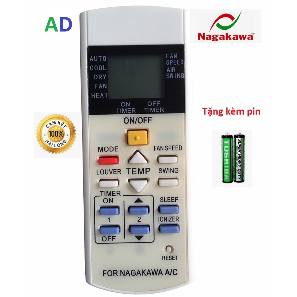 Điều khiển điều hòa Nagakawa loại tốt dùng thay thế cho khiển zin theo máy - Tặng kèm pin - Remote Nagakawa