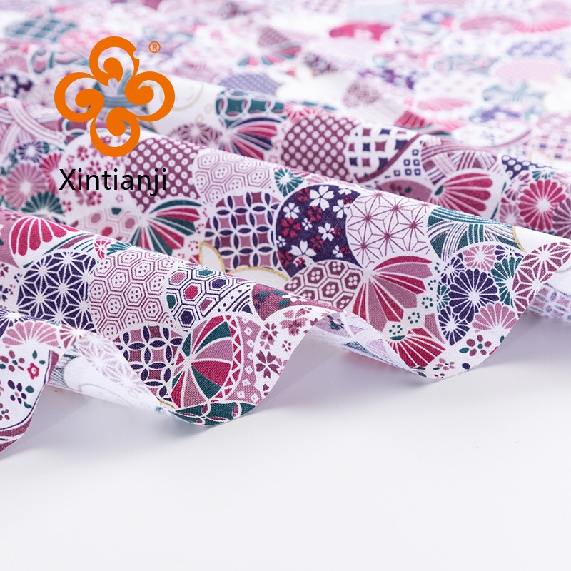 Vải cotton in hình phong cách Nhật Bản để may vá, váy DIY, TJ1023.