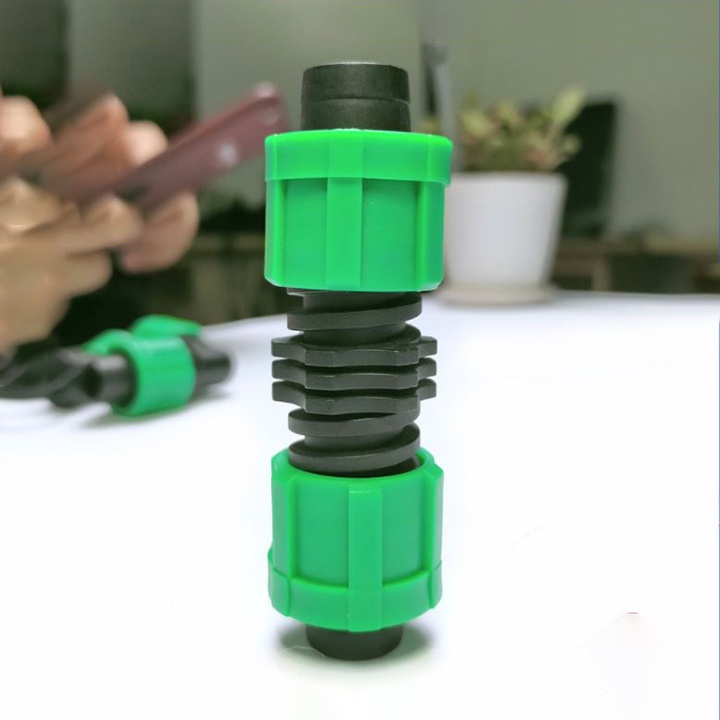 Đầu nối thẳng ống tưới nhỏ giọt dẹp 16mm kiểu ren vặn, phụ kiện dây tưới nhỏ giọt