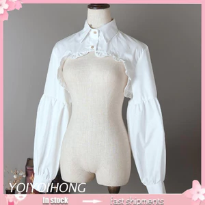 Cổ áo sơ mi giả tay phồng dài viền bèo cài nút vàng có thể tháo rời trang trí áo sweater cho nữ