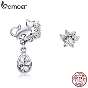 Bamoer Bông Tai bạc 925 Hình Mèo Xinh Xắn Thời Trang 2018 sce424