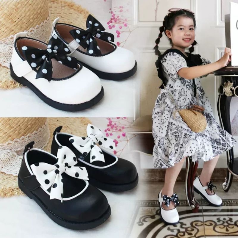 giày búp bê cho bé gái - giày bệt cho bé đính nơ hoạ tiết chấm bi cho bé 1-8 tuổi siêu nhẹ, êm chân hot bupbe 828