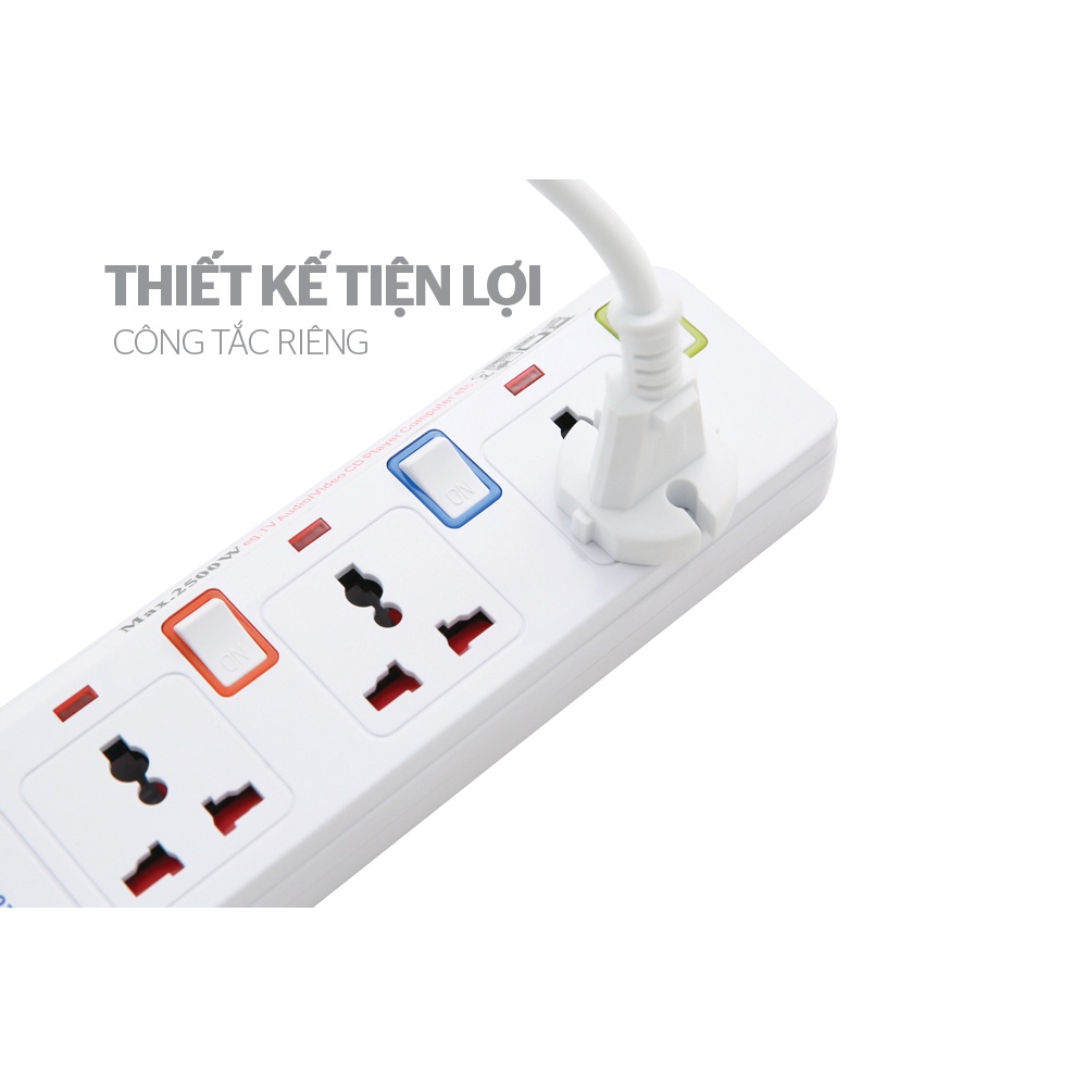 Ổ cắm điện Sunhouse SHE-OC2-3RU - 2 chấu, 3 chấu cắm, 2 sạc USB, cho phích 2 chấu và 3 chấu | BigBuy360 - bigbuy360.vn