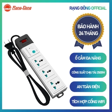 Ổ cắm thông minh Wifi 3m Rạng Đông Điều khiển từ xa chống xung điện áp cao, xung sét tích hợp rơ le chống quá tải 15A