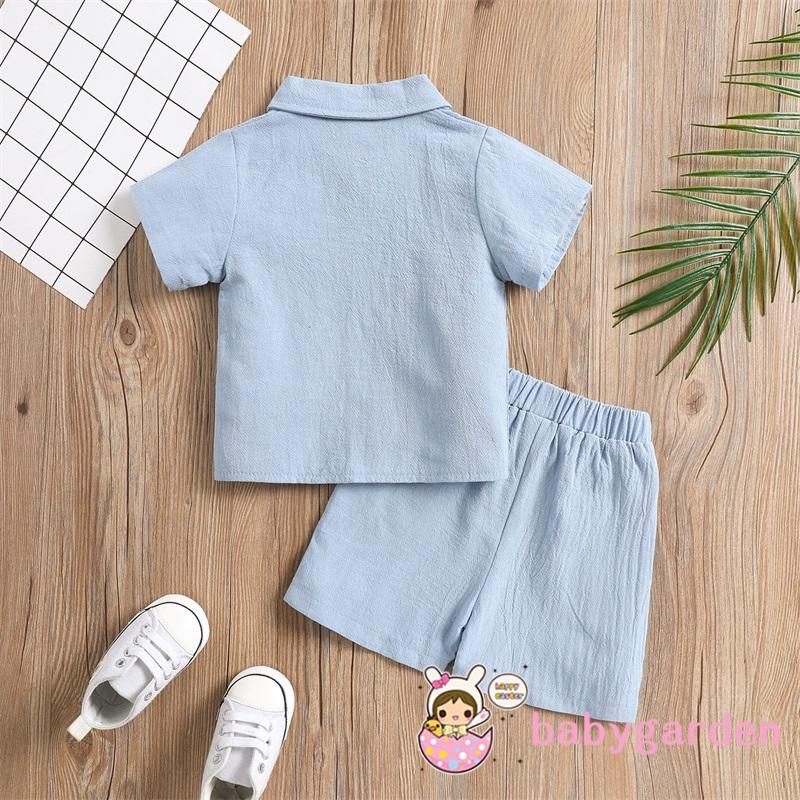 BABYGARDEN-6Months-4Years Trang phục bé trai, Mùa hè mùa thu màu trơn Ve áo ngắn tay một ngực + Quần Short