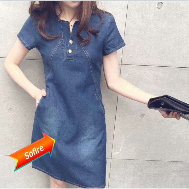 Đầm Denim Nữ Cỡ Lớn Thoải Mái Thời Trang Xuân Hè 2018