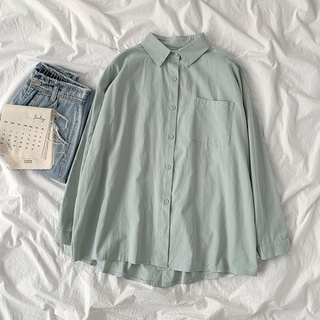 Áo Sơ Mi Nữ Tay Dài Dáng Rộng Phong Cách Hàn Quốc Baju Baju Wanita Lengan Panjang