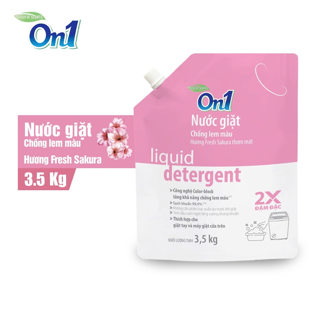 Ảnh Combo 2 túi nước giặt xả On1 chống lem màu hương Fresh Sakura 3.5Kg/ túi 2C- N6403 sạch khuẩn, khử mùi 2